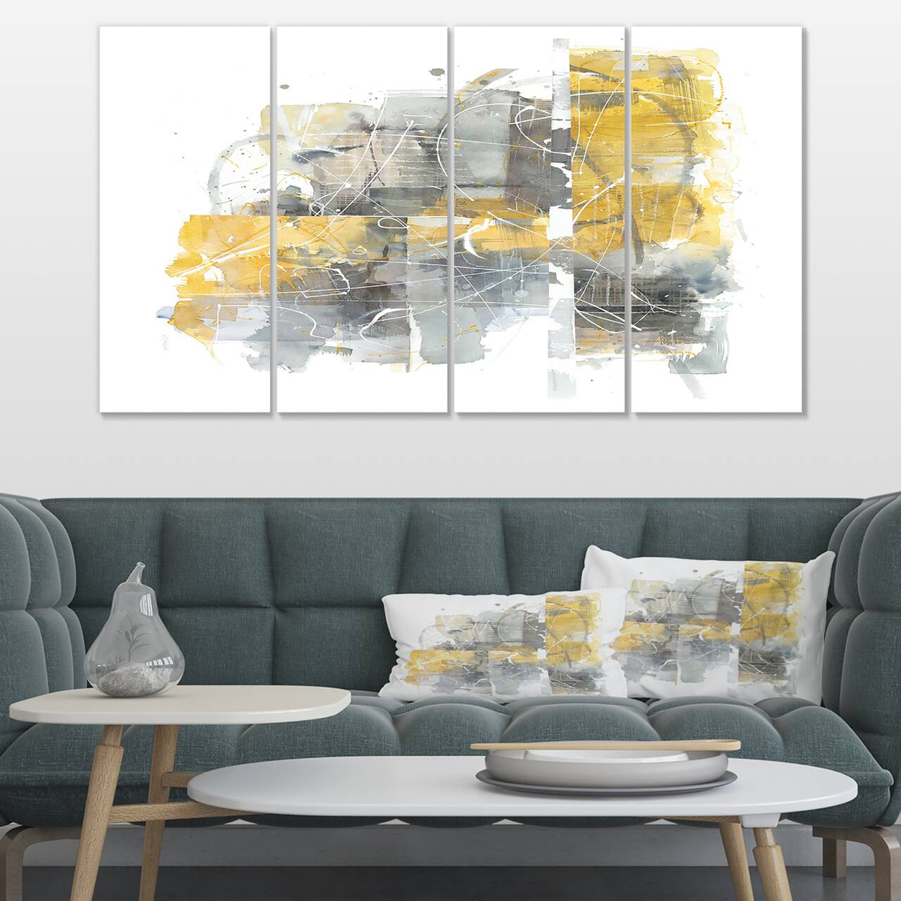 Designart - Moving In and Out of Traffic II Yellow Grey - Geometric Canvas Artwork